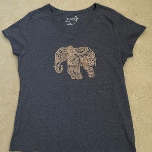 Brand new Hanes v-neck t-shirt with gold elephant detail